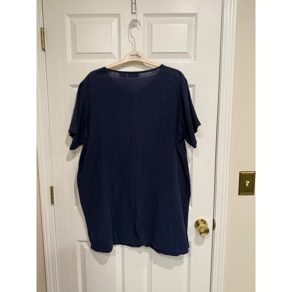 Brylane Beach Navy Blue Cotton Crinkle Gauze Heart Button Cover Up Dress Large - Picture 4 of 4